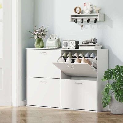 Generic Armoire À Chaussures Meuble À Chaussures Grande Taille Dim. 120l X 24l X 81h Cm 4 Portes Abattantes Double Niveau En Bois Blanc - Publicité Generic Armoire À Chaussures Meuble À Chaussures Grande Taille Dim. 120l X 24l X 81h Cm 4 Portes Abattantes Double Niveau En Bois Blanc - Publicité