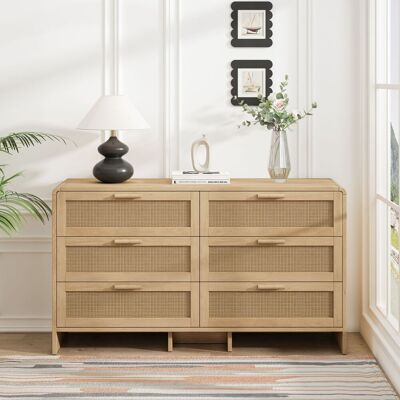 ACKERMAN 130cm Arc Shaped Corner Rattan Cabinet, 6-drawers Rattan Storage Cabinet Rattan Drawer, For Living Room Bedroom,and Kitchen, Natural - Publicité ACKERMAN 130cm Arc Shaped Corner Rattan Cabinet, 6-drawers Rattan Storage Cabinet Rattan Drawer, For Living Room Bedroom,and Kitchen, Natural - Publicité