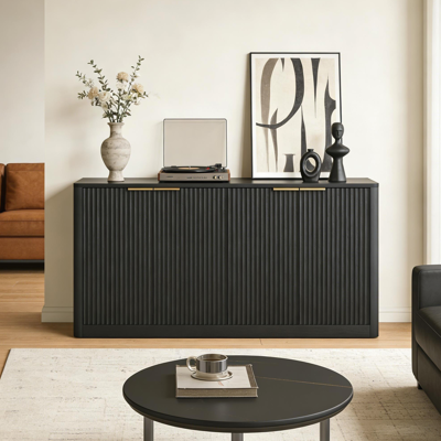 ACKERMAN Buffet Moderne 150cm Avec Forme Ondulée, Armoire De Rangement Au Design À Contours Courbés, Armoire À 4 Portes Avec Fonction De Rangement, Adapté Pour Cuisine/chambre À Coucher/salon, Noir, 1504070,5c - Publicité ACKERMAN Buffet Moderne 150cm Avec Forme Ondulée, Armoire De Rangement Au Design À Contours Courbés, Armoire À 4 Portes Avec Fonction De Rangement, Adapté Pour Cuisine/chambre À Coucher/salon, Noir, 1504070,5c - Publicité