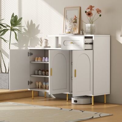 ACKERMAN Commode/buffet/meuble À Chaussures Avec Poignées En Métal, 1 Tiroir Et 3 Portes, Sur Pieds En Métal, Blanc. Dimensions : L 120 × H 92 × P 35 Cm - Publicité ACKERMAN Commode/buffet/meuble À Chaussures Avec Poignées En Métal, 1 Tiroir Et 3 Portes, Sur Pieds En Métal, Blanc. Dimensions : L 120 × H 92 × P 35 Cm - Publicité