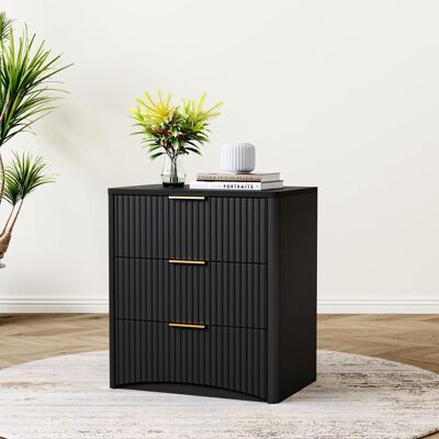 OEM Table De Chevet Classique Avec 3 Tiroirs Spacieux – Design Rainuré Unique, Poignées En Métal De Haute Qualité Et Glissières Silencieuses – Piètement Robuste – Noir - Publicité OEM Table De Chevet Classique Avec 3 Tiroirs Spacieux – Design Rainuré Unique, Poignées En Métal De Haute Qualité Et Glissières Silencieuses – Piètement Robuste – Noir - Publicité