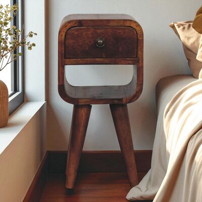 ACKERMAN Solid Wood Extra Mini Chestnut Curve Lower Bedside,1 Drawer,1 Open Slot, Brown - Publicité ACKERMAN Solid Wood Extra Mini Chestnut Curve Lower Bedside,1 Drawer,1 Open Slot, Brown - Publicité