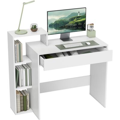 OEM Bureau Avec Rangement, Bureau D'Ordinateur Avec 3 Étagères De Rangement Et Tiroir, 100 X 40 X 90 Cm, Blanc - Publicité OEM Bureau Avec Rangement, Bureau D'Ordinateur Avec 3 Étagères De Rangement Et Tiroir, 100 X 40 X 90 Cm, Blanc - Publicité