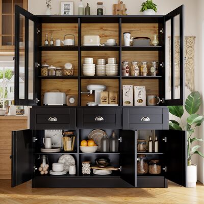 DEVOKO Placard Haut Salon 140 X 38,5 X 175cm Noir, Vitrine Et Armoire Avec Tiroirs, Meuble Minimaliste Pour Cuisine Salle À Manger - Publicité DEVOKO Placard Haut Salon 140 X 38,5 X 175cm Noir, Vitrine Et Armoire Avec Tiroirs, Meuble Minimaliste Pour Cuisine Salle À Manger - Publicité