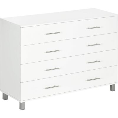 ARRIGONI Commode 4 Tiroirs Pour Chambre En Bois Avec Poignees En Metal Blanc - Publicité ARRIGONI Commode 4 Tiroirs Pour Chambre En Bois Avec Poignees En Metal Blanc - Publicité