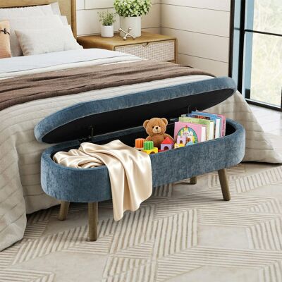 KELLANY Banc De Rangement Multifonctionnel, Tissu Chenille Doux, Pieds En Bois, Structure En Bois Massif, Capacité De Rangement De 20 L, 110 X 40 X 42 Cm, Pour Chambre, Salon, Banc À Chaussures, Entrée, Bleu - Publicité KELLANY Banc De Rangement Multifonctionnel, Tissu Chenille Doux, Pieds En Bois, Structure En Bois Massif, Capacité De Rangement De 20 L, 110 X 40 X 42 Cm, Pour Chambre, Salon, Banc À Chaussures, Entrée, Bleu - Publicité