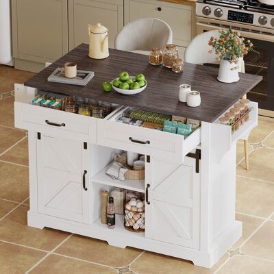 ACKERMAN Îlot De Cuisine Avec Plan De Travail Rabattable, Desserte De Cuisine Sur Roulettes, Meuble De Cuisine À 2 Portes Coulissantes Et 2 Tiroirs, Style Grange, Blanc, Meuble De Rangement De Cuisine, 120 × 4 - Publicité ACKERMAN Îlot De Cuisine Avec Plan De Travail Rabattable, Desserte De Cuisine Sur Roulettes, Meuble De Cuisine À 2 Portes Coulissantes Et 2 Tiroirs, Style Grange, Blanc, Meuble De Rangement De Cuisine, 120 × 4 - Publicité