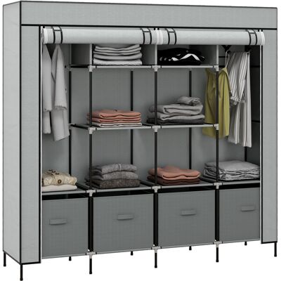 ARRIGONI Armoire En Tissu Et Acier Avec 10 Etageres 4 Tiroirs Et Portes A Fermeture Eclair Gris - Publicité ARRIGONI Armoire En Tissu Et Acier Avec 10 Etageres 4 Tiroirs Et Portes A Fermeture Eclair Gris - Publicité