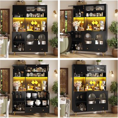 DEVOKO Buffet Éclairage Led Ports Usb Prises, Meuble Haut Cuisine Salon Mur Perforé Tiroir Étagères Verre Noir - Publicité DEVOKO Buffet Éclairage Led Ports Usb Prises, Meuble Haut Cuisine Salon Mur Perforé Tiroir Étagères Verre Noir - Publicité