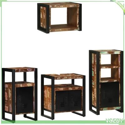 OEM Ensemble De Mobilier De Salle De Bain - Ensemble 4 Pcs - Bois De Manguier Massif - Marron - Style Industriel - Publicité OEM Ensemble De Mobilier De Salle De Bain - Ensemble 4 Pcs - Bois De Manguier Massif - Marron - Style Industriel - Publicité
