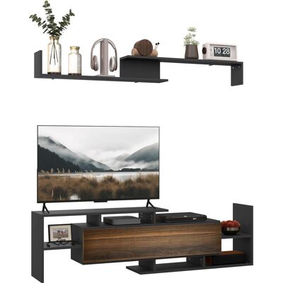 OEM Meuble Tv Avec Étagère Murale, Étagères Ouvertes Et Armoire En Bois, Noir Et Marron - Publicité OEM Meuble Tv Avec Étagère Murale, Étagères Ouvertes Et Armoire En Bois, Noir Et Marron - Publicité