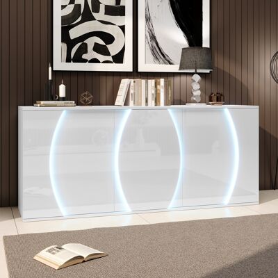 ACKERMAN Buffet De Salon, 150 X 40 X 70 Cm, Meuble De Rangement Laqué Brillant À Trois Portes Avec Éclairage Led, Portes Design, Blanc, Panneaux De Particules. Largeur : 150 Cm - Publicité ACKERMAN Buffet De Salon, 150 X 40 X 70 Cm, Meuble De Rangement Laqué Brillant À Trois Portes Avec Éclairage Led, Portes Design, Blanc, Panneaux De Particules. Largeur : 150 Cm - Publicité