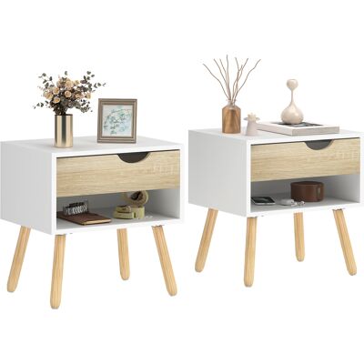 OEM Ensemble De 2 Tables De Chevet , Avec Tiroir Et Étagère De Rangement, Pour Chambre, Salon, Bureau, Style Moderne, 50 X 39 X 51 Cm, Blanc Et Chêne. Publicité OEM Ensemble De 2 Tables De Chevet , Avec Tiroir Et Étagère De Rangement, Pour Chambre, Salon, Bureau, Style Moderne, 50 X 39 X 51 Cm, Blanc Et Chêne. Publicité