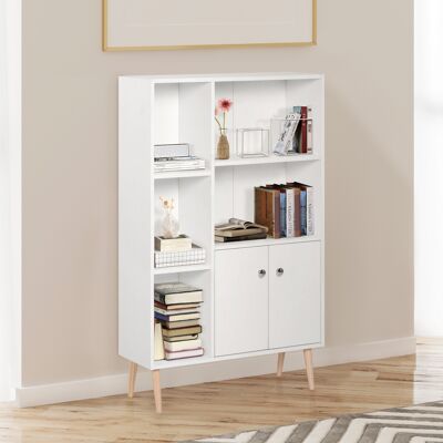 OEM Homcom Bibliothèque Scandinave Meuble De Rangement - 5 Niches, Placard 2 Portes, 80x23,5x123cm, Bois Massif, Blanc - Publicité OEM Homcom Bibliothèque Scandinave Meuble De Rangement - 5 Niches, Placard 2 Portes, 80x23,5x123cm, Bois Massif, Blanc - Publicité
