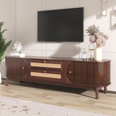OEM Meuble Tv En Bois Naturel Avec Portes Et Tiroirs. Meuble Tv Avec Côtés En Rotin. Solution De Rangement, Style Champêtre Naturel. Publicité OEM Meuble Tv En Bois Naturel Avec Portes Et Tiroirs. Meuble Tv Avec Côtés En Rotin. Solution De Rangement, Style Champêtre Naturel. Publicité