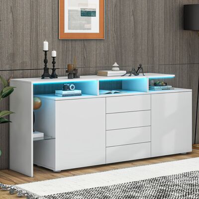 LEMONBEST Buffet Led 160x35x70 Cm Meuble Sideboard Salon Multifonction Avec Éclairage Led, 2 Portes Et 4 Tiroirs - Haut Brillant - Blanc - Publicité LEMONBEST Buffet Led 160x35x70 Cm Meuble Sideboard Salon Multifonction Avec Éclairage Led, 2 Portes Et 4 Tiroirs - Haut Brillant - Blanc - Publicité