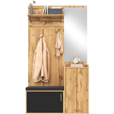 ACKERMAN Armoire Compacte Avec Miroir Et Banc, Meuble D'Entrée Avec Étagère À Chaussures Et Crochets, Armoire Compacte, Ensemble De Meubles D'Entrée (produit Non Monobloc, Des Trous Doivent Être Percés Dans Le - Publicité ACKERMAN Armoire Compacte Avec Miroir Et Banc, Meuble D'Entrée Avec Étagère À Chaussures Et Crochets, Armoire Compacte, Ensemble De Meubles D'Entrée (produit Non Monobloc, Des Trous Doivent Être Percés Dans Le - Publicité