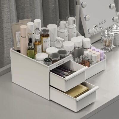 ABYSSE Rangement Maquillage Avec 2 Tiroirs, Organisateur De Maquillage Grande Capacité Pour Coiffeuse, Salle De Bain, Boîte À Maquillage, Rangement De Salle De Bain, Rangement De Soins De La Peau (blanc) - Publicité ABYSSE Rangement Maquillage Avec 2 Tiroirs, Organisateur De Maquillage Grande Capacité Pour Coiffeuse, Salle De Bain, Boîte À Maquillage, Rangement De Salle De Bain, Rangement De Soins De La Peau (blanc) - Publicité