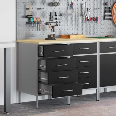OEM Cabinet De Travail - 3321362 - Noir Et Gris - Bois D'Ingénierie & Acier - Pack De 2 Verrouillable - Publicité OEM Cabinet De Travail - 3321362 - Noir Et Gris - Bois D'Ingénierie & Acier - Pack De 2 Verrouillable - Publicité