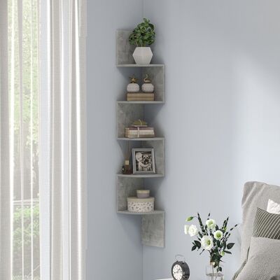 OEM Homcom Étagère D'Angle Murale De Rangement Forme Zigzag 20x20x126cm - 5 Niveaux, Bois Gris - Publicité OEM Homcom Étagère D'Angle Murale De Rangement Forme Zigzag 20x20x126cm - 5 Niveaux, Bois Gris - Publicité