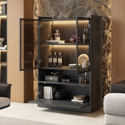 ACKERMAN Vitrine Moderne À Éclairage Led, Noir Mat, 120 Cm De Hauteur, Avec Éclairage Led 16 Couleurs, Vitrine En Verre, Meuble De Rangement Autoportant Avec Éclairage, Meuble De Salon Avec Portes Vitrées Et P - Publicité ACKERMAN Vitrine Moderne À Éclairage Led, Noir Mat, 120 Cm De Hauteur, Avec Éclairage Led 16 Couleurs, Vitrine En Verre, Meuble De Rangement Autoportant Avec Éclairage, Meuble De Salon Avec Portes Vitrées Et P - Publicité