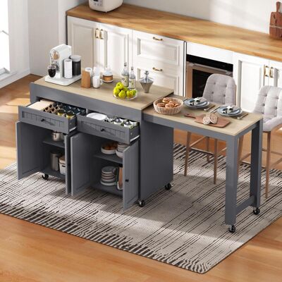 OEM Îlot De Cuisine Sur Roulettes, Îlot De Cuisine Extensible Avec Plan De Travail Et Tiroirs, Îlot De Cuisine Mobile Et Autoportant, Idéal Pour La Cuisine Et La Salle À Manger (gris + Naturel) - Publicité OEM Îlot De Cuisine Sur Roulettes, Îlot De Cuisine Extensible Avec Plan De Travail Et Tiroirs, Îlot De Cuisine Mobile Et Autoportant, Idéal Pour La Cuisine Et La Salle À Manger (gris + Naturel) - Publicité