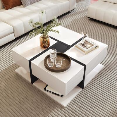 Acavallo Table Basse Avec Rangement – Table Basse De Salon Avec Éclairage Led Et Tiroirs – Design Laqué Brillant – Charge Maximale : 50 Kg – 100 X 50 X 38,5 Cm – Blanc - Publicité Acavallo Table Basse Avec Rangement – Table Basse De Salon Avec Éclairage Led Et Tiroirs – Design Laqué Brillant – Charge Maximale : 50 Kg – 100 X 50 X 38,5 Cm – Blanc - Publicité