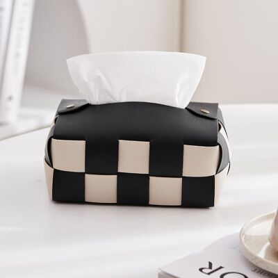 OEM Boîte À Mouchoirs Tissée Main En Cuir À Damier Noire (pour Salon) - Publicité OEM Boîte À Mouchoirs Tissée Main En Cuir À Damier Noire (pour Salon) - Publicité