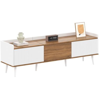 OEM Meuble Tv, Table Tv, Support Tv, Meuble Bas Trois Portes. Design Compact. Finitions Bois Blanc Et Naturel. Hauteur 49,5 Cm / Longueur 160 Cm / Largeur 39 Cm - Publicité OEM Meuble Tv, Table Tv, Support Tv, Meuble Bas Trois Portes. Design Compact. Finitions Bois Blanc Et Naturel. Hauteur 49,5 Cm / Longueur 160 Cm / Largeur 39 Cm - Publicité