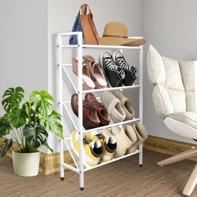 PELTOR Étagère À Chaussures, Étroite, Peu Encombrante, En Métal, Blanche, Avec 4 Niveaux, Pour Entrée, Couloir, Salon, 50 Cm De Large, 20 Cm De Profondeur, Hauteur 90 Cm - Publicité PELTOR Étagère À Chaussures, Étroite, Peu Encombrante, En Métal, Blanche, Avec 4 Niveaux, Pour Entrée, Couloir, Salon, 50 Cm De Large, 20 Cm De Profondeur, Hauteur 90 Cm - Publicité