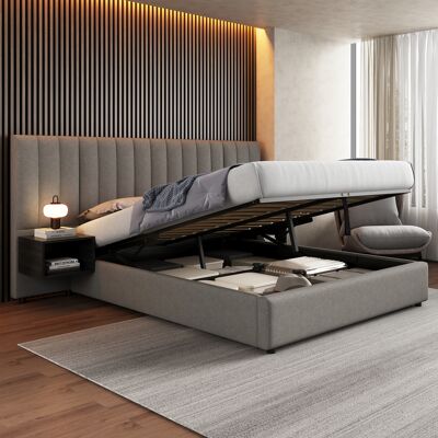 ACKERMAN Lit Capitonné 160 X 200 Cm, Lit Hydraulique À Larges Oreilles Avec Deux Tables De Chevet Avec Rangement, Adapté Pour Adultes Et Adolescents, Sommier À Lattes En Bois, Montage Facile, Lin, Gris + Noir - Publicité ACKERMAN Lit Capitonné 160 X 200 Cm, Lit Hydraulique À Larges Oreilles Avec Deux Tables De Chevet Avec Rangement, Adapté Pour Adultes Et Adolescents, Sommier À Lattes En Bois, Montage Facile, Lin, Gris + Noir - Publicité