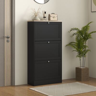 OEM Homcom Meuble À Chaussures Style Scandinave 18 Paires - 3 Portes Abattantes, 60x23,5x115cm, Noir Aspect Bois - Publicité OEM Homcom Meuble À Chaussures Style Scandinave 18 Paires - 3 Portes Abattantes, 60x23,5x115cm, Noir Aspect Bois - Publicité