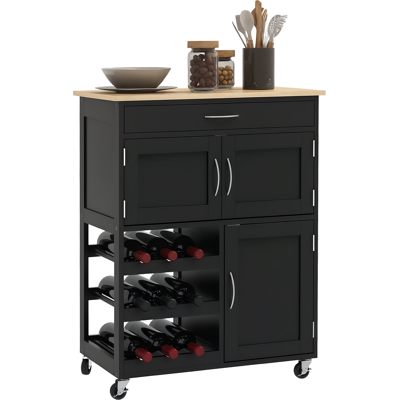 ARRIGONI Desserte De Cuisine En Bois Avec Porte-bouteilles 3 Portes Et Tiroir 67x37x87 Cm Noir Et Chene - Publicité ARRIGONI Desserte De Cuisine En Bois Avec Porte-bouteilles 3 Portes Et Tiroir 67x37x87 Cm Noir Et Chene - Publicité