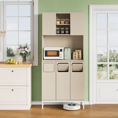 ARRIGONI Meuble À Déchets, Armoire De Cuisine À Trois Portes En Bois Clair Et Blanc, Meuble Colonne Haut De 181 Cm Avec Zone Déchets, Niche Pour Micro-ondes Et Rangement Pour Aspirateur, 80x35x181cm - Publicité ARRIGONI Meuble À Déchets, Armoire De Cuisine À Trois Portes En Bois Clair Et Blanc, Meuble Colonne Haut De 181 Cm Avec Zone Déchets, Niche Pour Micro-ondes Et Rangement Pour Aspirateur, 80x35x181cm - Publicité