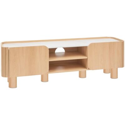PEGANE Meuble Tv De 2 Portes 2 Étagères Coloris Effet Bois Naturel - Longueur 160 X Profondeur 40,2 X Hauteur 50,2 Cm - Publicité PEGANE Meuble Tv De 2 Portes 2 Étagères Coloris Effet Bois Naturel - Longueur 160 X Profondeur 40,2 X Hauteur 50,2 Cm - Publicité