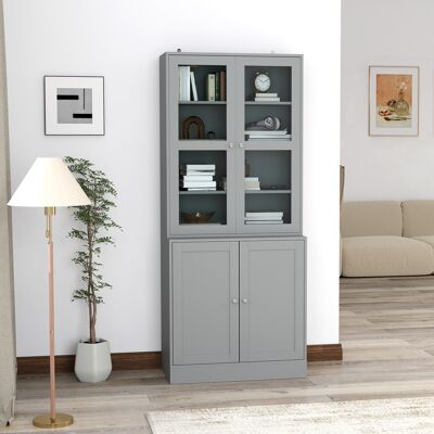 OEM Bibliothèque Vitrine 6 Niveaux 4 Portes (2 Verre Trempé) Étagères Réglables Gris - Publicité OEM Bibliothèque Vitrine 6 Niveaux 4 Portes (2 Verre Trempé) Étagères Réglables Gris - Publicité