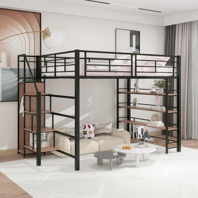 OEM Lit Mezzanine 140 X 200 Cm, Avec Escalier De Sécurité, Espace De Rangement Et Petite Penderie, Étagères, Structure Avec Barrière De Sécurité, Lit Simple, Lit Enfant, Noir - Publicité OEM Lit Mezzanine 140 X 200 Cm, Avec Escalier De Sécurité, Espace De Rangement Et Petite Penderie, Étagères, Structure Avec Barrière De Sécurité, Lit Simple, Lit Enfant, Noir - Publicité