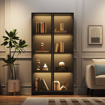 ACKERMAN Vitrine Vitrée Avec Éclairage Led Contrôlé Par Application, Vitrine À Double Porte Avec Étagères Réglables, 80 X 40 X 160 Cm, Armoire Haute Pour Salon, Vitrine Autoportante, Meuble De Salle De Bain - Publicité ACKERMAN Vitrine Vitrée Avec Éclairage Led Contrôlé Par Application, Vitrine À Double Porte Avec Étagères Réglables, 80 X 40 X 160 Cm, Armoire Haute Pour Salon, Vitrine Autoportante, Meuble De Salle De Bain - Publicité