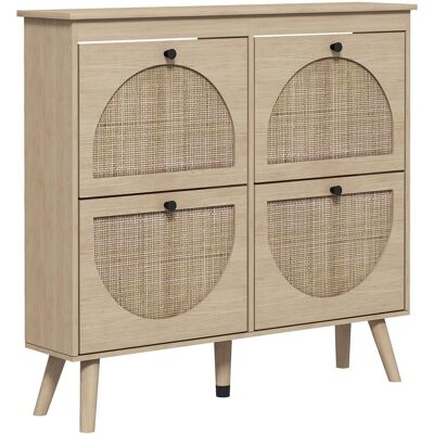 OEM Meuble À Chaussures 4 Abattants 20 Paires Étagère Réglable Style Bohème Pieds En Bois Massif 105 X 24 X 97,5 Cm Naturel - Publicité OEM Meuble À Chaussures 4 Abattants 20 Paires Étagère Réglable Style Bohème Pieds En Bois Massif 105 X 24 X 97,5 Cm Naturel - Publicité