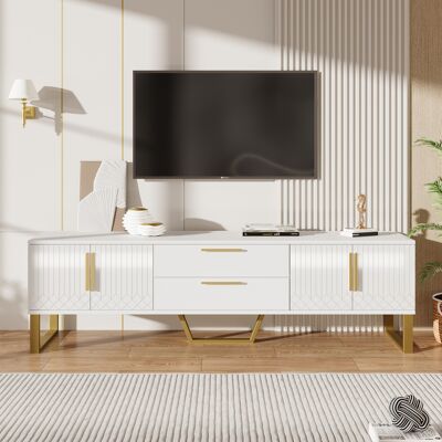 ACKERMAN Meuble Tv Laqué Brillant : Base, Poignées Et Pieds Dorés, Porte À Texture Gravée, Solution De Rangement Idéale Pour Le Salon, Alliant À La Perfection Élégance, Luxe Et Fonctionnalité. Publicité ACKERMAN Meuble Tv Laqué Brillant : Base, Poignées Et Pieds Dorés, Porte À Texture Gravée, Solution De Rangement Idéale Pour Le Salon, Alliant À La Perfection Élégance, Luxe Et Fonctionnalité. Publicité