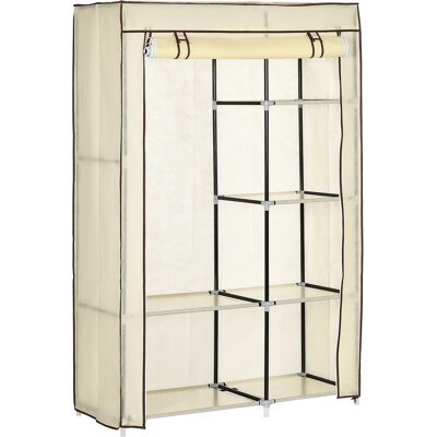 DEVOKO Armoire En Tissu De La Garde-robe Pliable Avec 2 Porte-linges Et 6 Compartiments Crème Pour La Chambre Et Le Couloir - Publicité DEVOKO Armoire En Tissu De La Garde-robe Pliable Avec 2 Porte-linges Et 6 Compartiments Crème Pour La Chambre Et Le Couloir - Publicité