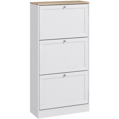 OEM Meuble À Chaussures Style Scandenave 3 Portes Abattants 18 Paires De Chaussures 60 X 23,5 X 115 Cm Blanc Aspect Bois - Publicité OEM Meuble À Chaussures Style Scandenave 3 Portes Abattants 18 Paires De Chaussures 60 X 23,5 X 115 Cm Blanc Aspect Bois - Publicité