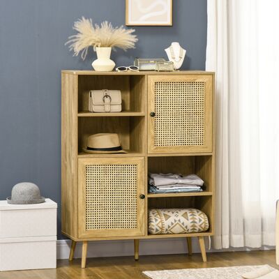 OEM Buffet Armoire Haut Meuble De Rangement Aspect Bois Cannage Design 2 Portes 90lx32,5lx120hcm - Publicité OEM Buffet Armoire Haut Meuble De Rangement Aspect Bois Cannage Design 2 Portes 90lx32,5lx120hcm - Publicité