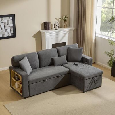 OEM Canapé-lit D'Angle, Canapé En L, Canapé-lit Pliable, Extensible, Avec Coffres De Rangement Et Étagères Intégrées, Gris Foncé. Publicité OEM Canapé-lit D'Angle, Canapé En L, Canapé-lit Pliable, Extensible, Avec Coffres De Rangement Et Étagères Intégrées, Gris Foncé. Publicité