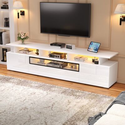 ACKERMAN Meuble Tv 180 X 38 X 45 Cm, Finition Laquée Brillante, Avec 2 Placards Et 1 Tiroir, Étagère Basse Avec Éclairage Led Et 10 Niveaux, Meuble Tv Indépendant Pour Salon, Compatible Avec Les Téléviseurs Ju - Publicité ACKERMAN Meuble Tv 180 X 38 X 45 Cm, Finition Laquée Brillante, Avec 2 Placards Et 1 Tiroir, Étagère Basse Avec Éclairage Led Et 10 Niveaux, Meuble Tv Indépendant Pour Salon, Compatible Avec Les Téléviseurs Ju - Publicité