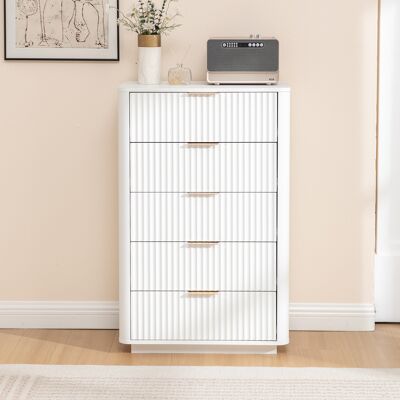 ACKERMAN 5-drawer Dresser, Modern White Storage Chest With Metal Handles, Sturdy Mdf Bedroom Dresser For Living Room Hallway – Anti-tip Device Included - Publicité ACKERMAN 5-drawer Dresser, Modern White Storage Chest With Metal Handles, Sturdy Mdf Bedroom Dresser For Living Room Hallway – Anti-tip Device Included - Publicité