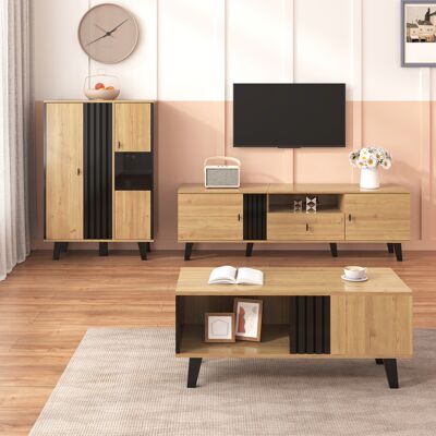 ACKERMAN Ensemble De Meubles De Salon, 3 Pièces – Table Basse, Meuble Tv Et Buffet – Design Moderne En Bois Et Noir – Nombreux Rangements, Élégance Et Style Pour Tout Intérieur - Publicité ACKERMAN Ensemble De Meubles De Salon, 3 Pièces – Table Basse, Meuble Tv Et Buffet – Design Moderne En Bois Et Noir – Nombreux Rangements, Élégance Et Style Pour Tout Intérieur - Publicité