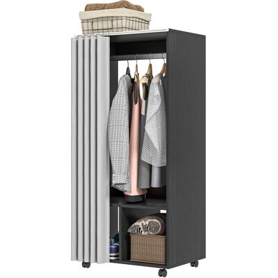 OEM Armoire Penderie Armoire De Rangement Mobile Avec Rideau, Panneaux De Particules, Tringle De Suspension, Noir - Publicité OEM Armoire Penderie Armoire De Rangement Mobile Avec Rideau, Panneaux De Particules, Tringle De Suspension, Noir - Publicité