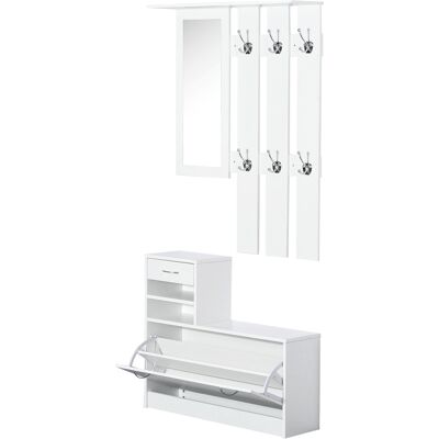 MIDUODUO Mobilier Couloir Blanc, Porte-chaussures, Miroir, 6 Crochets, 2 Étagères Réglables, 90x24x166 Cm. Publicité MIDUODUO Mobilier Couloir Blanc, Porte-chaussures, Miroir, 6 Crochets, 2 Étagères Réglables, 90x24x166 Cm. Publicité