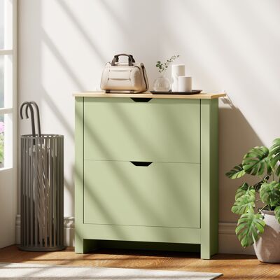 OEM Homcom Meuble À Chaussures 12 Paires - Armoire Étroite, 2 Tiroirs Rabattables & Étagères Réglables, Vert - Publicité OEM Homcom Meuble À Chaussures 12 Paires - Armoire Étroite, 2 Tiroirs Rabattables & Étagères Réglables, Vert - Publicité